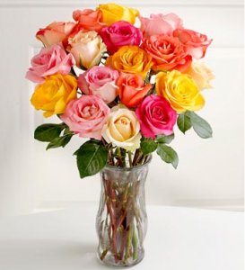 Florero con 24 rosas multicolor